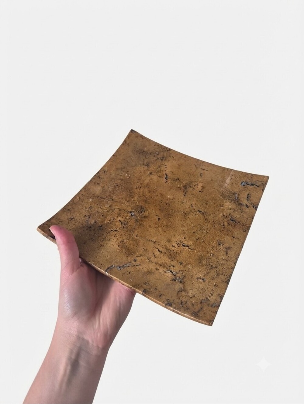 Vintage Waterstone Inc. Dark Travertine Marble Handcrafted Square Tray